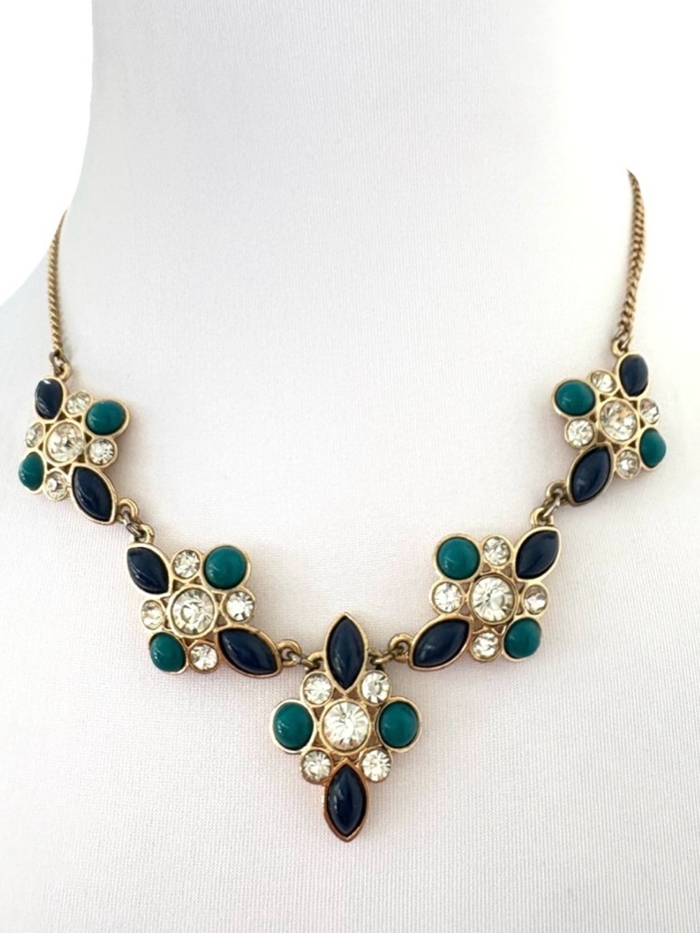 Vintage Avon JJH Josef Hodosh Necklace Bib Style Gold Tone Blue Green Jewelry